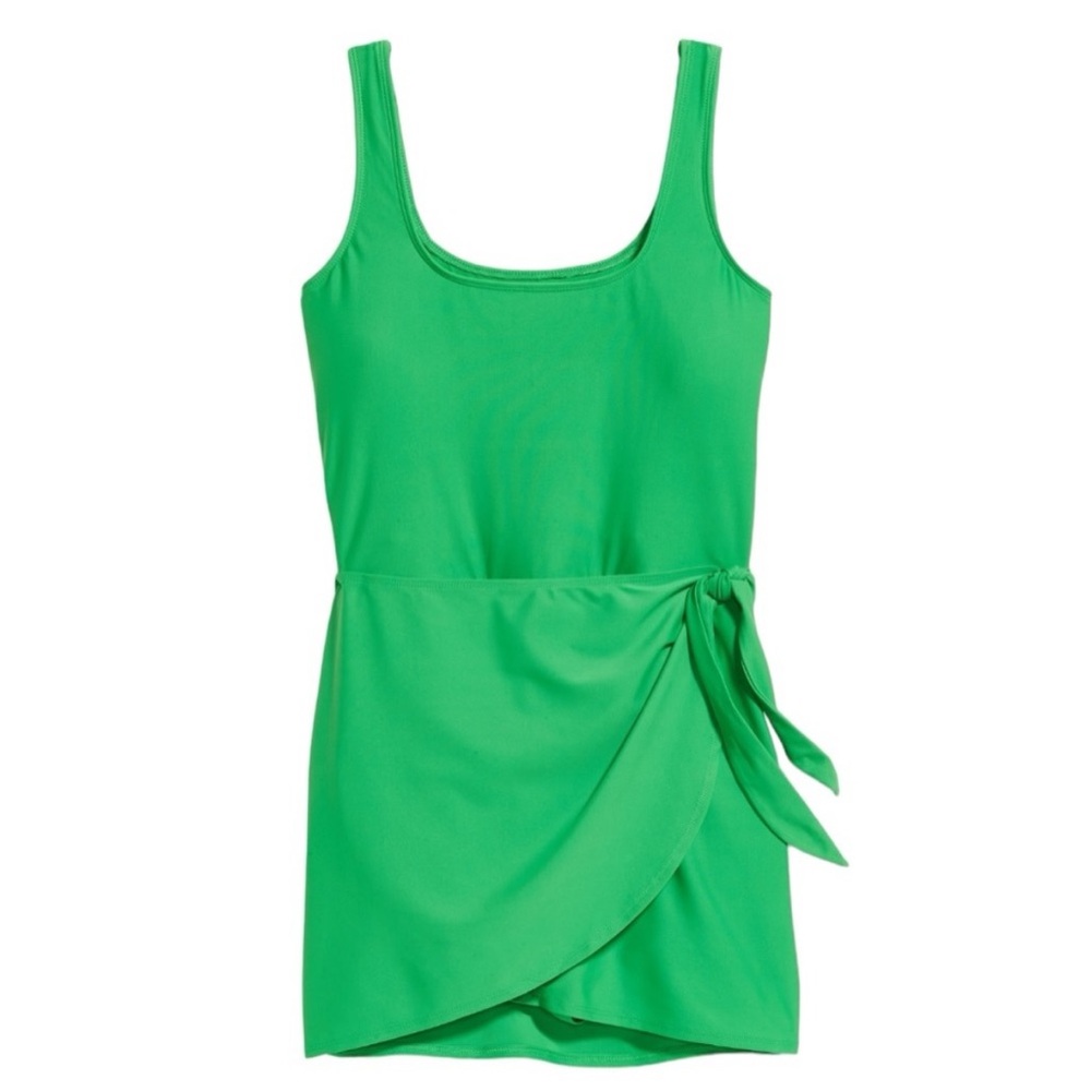 NWT Old Navy UPF Side-Tie Swimsuit Dress Beach Cruiser Green 3X Modest Skirted - Picture 2 of 12